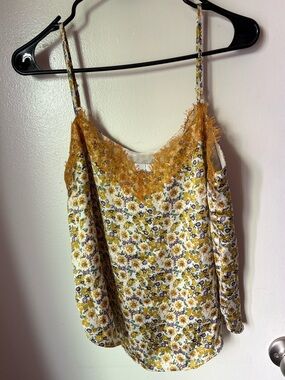 Heartloom Mustard Lace Floral Satin Top